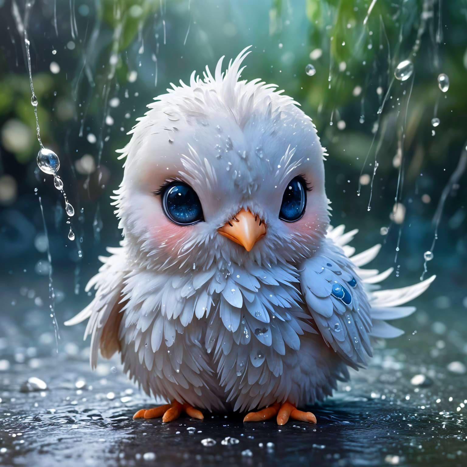 Adorable Chibi Dove Fledgling in Tears