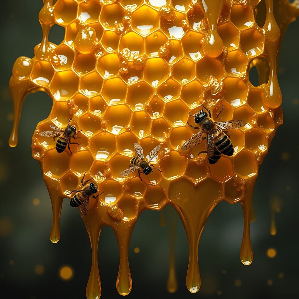 Surreal Honeycomb Scene in Fantasy Art Style