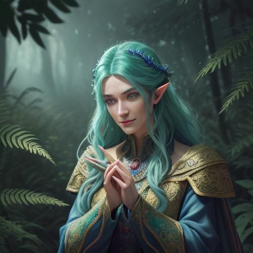 Elegant High Elf Wizard Summons Magical Nebula