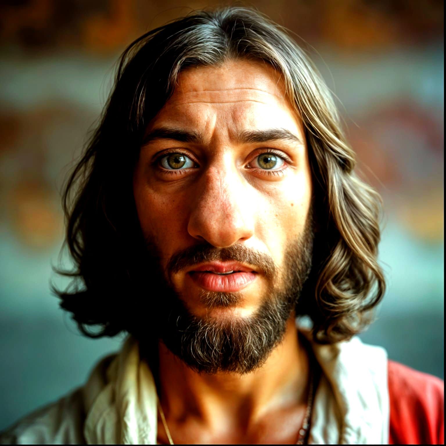 Jesus Caricature with Bulbous Nose in Surreal Photo