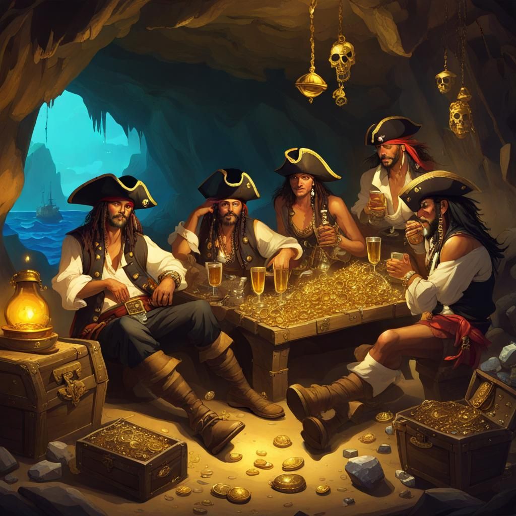 Pirates Lounging in a Treasure Cave