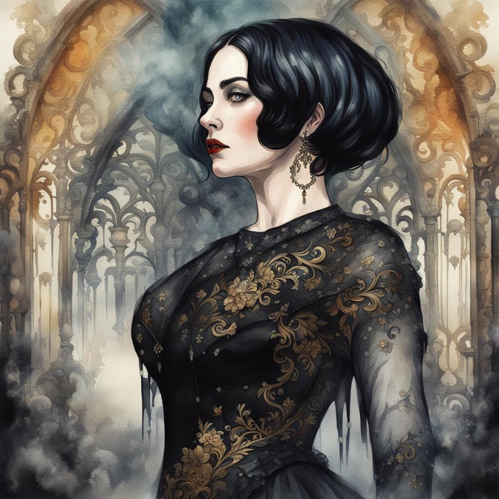 Gothic English Woman: Watercolour Art in Classical Illustrat...
