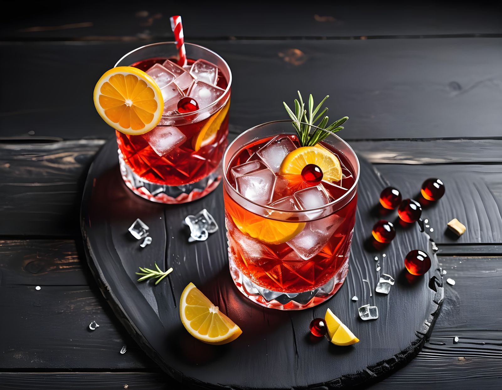 Gin and Tonic Cocktails in Dark, Moody Bar Setting