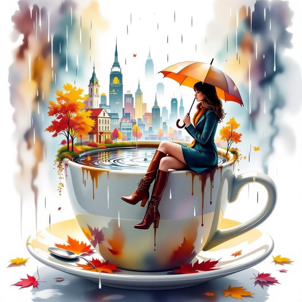 Autumn Cityscape Inside Coffee Cup