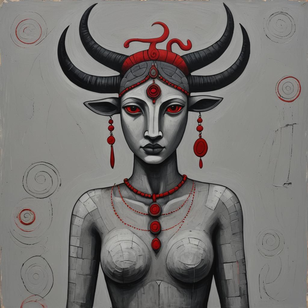 Earthy Taurus Goddess in Naive Charcoal Sketch