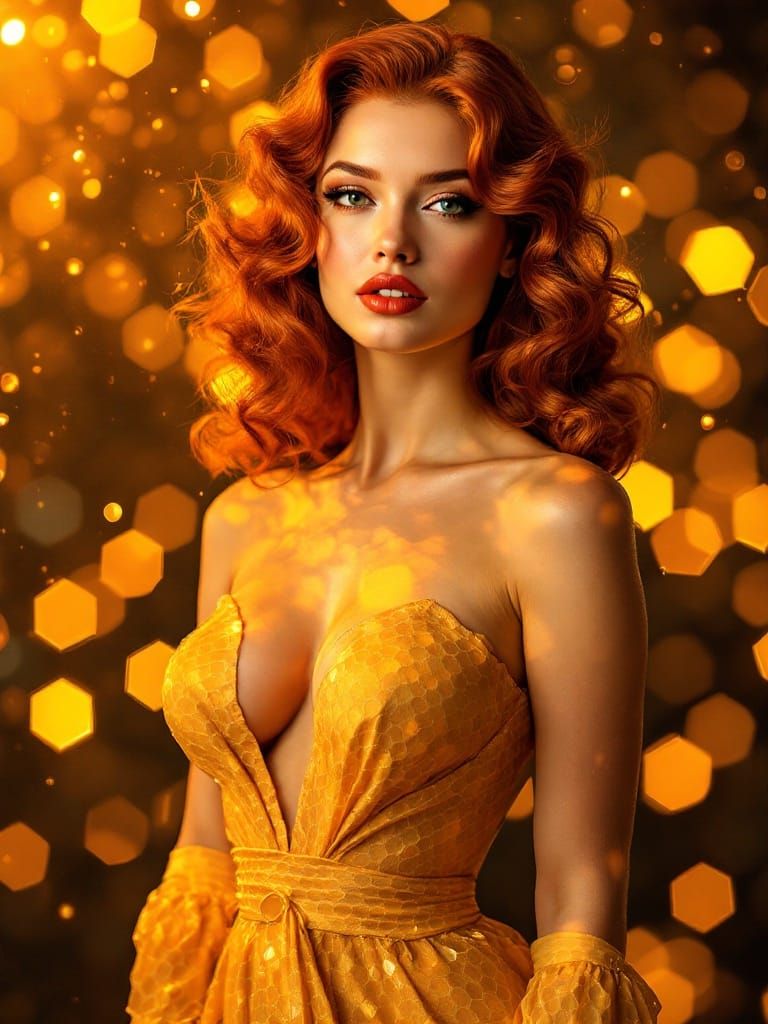 Amber Honeycomb Pin-Up in Organic Overlay