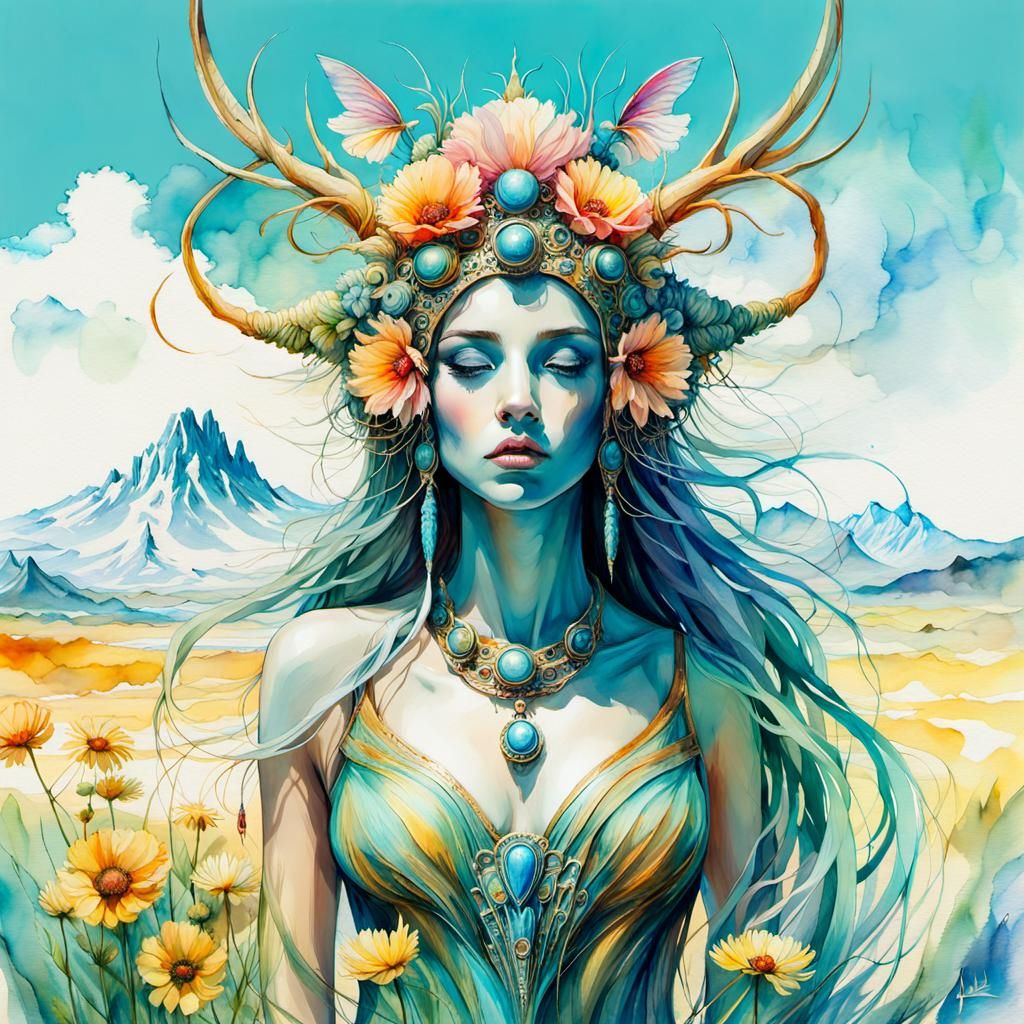 Fantasy Creature in Digital Watercolor Illustration