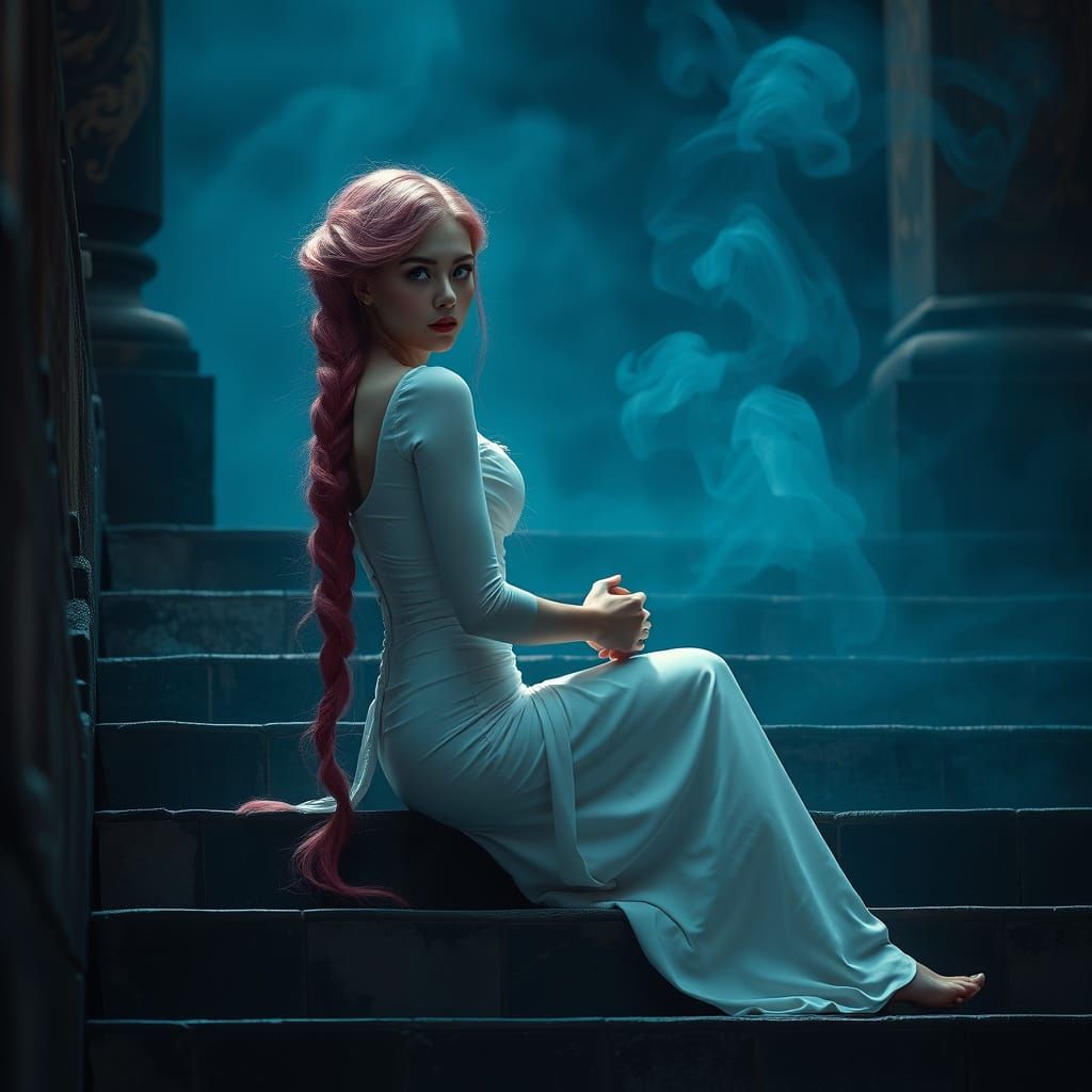 A dramatic digital painting portrait of a solitary figure wi...