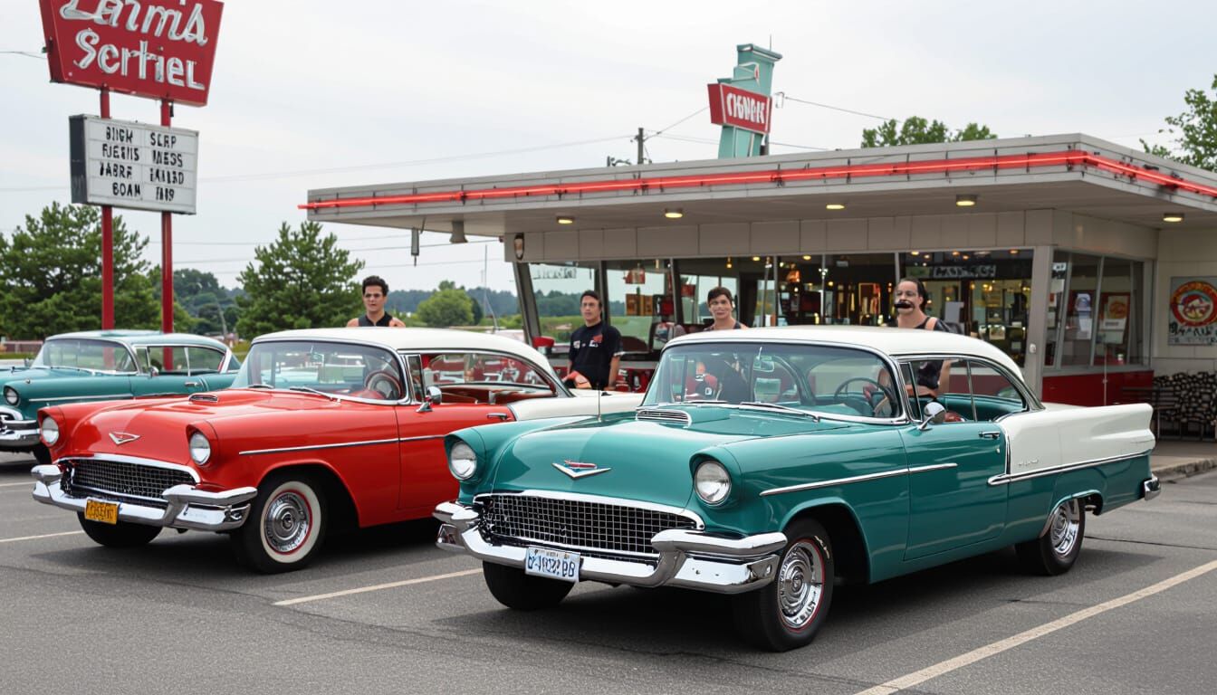 Greasers and Hot Rods at a 1950s Drive-In
