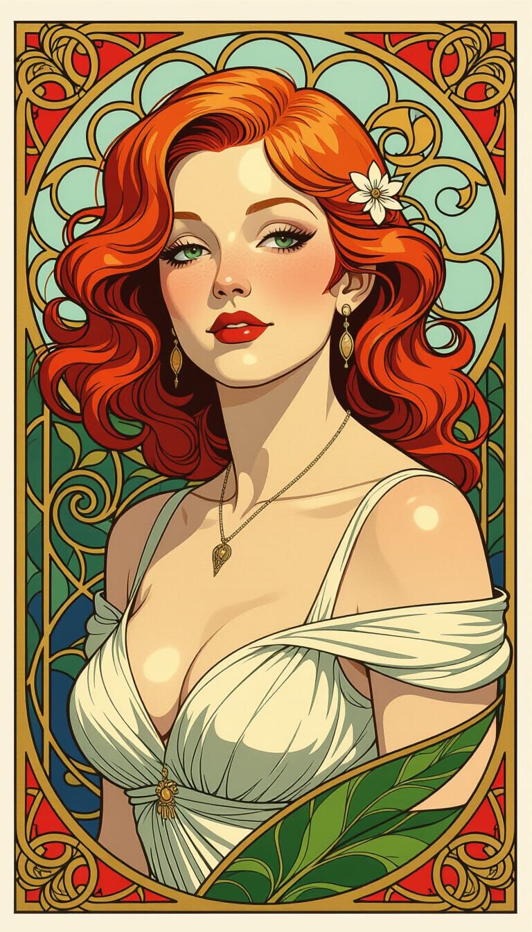 Art Nouveau Portrait of a Red-Haired Woman