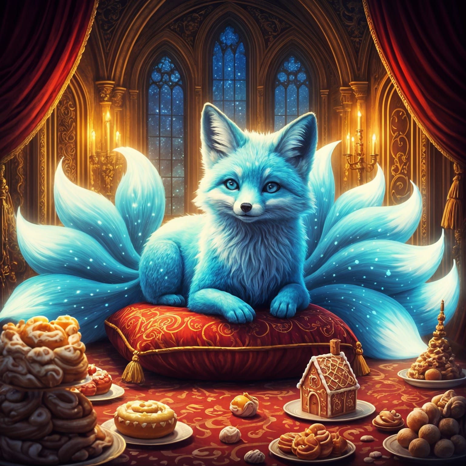 Cosmic Fox in Opulent Throne Room