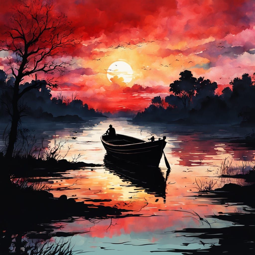 Fantastical Sunset with a Vintage Sailboat