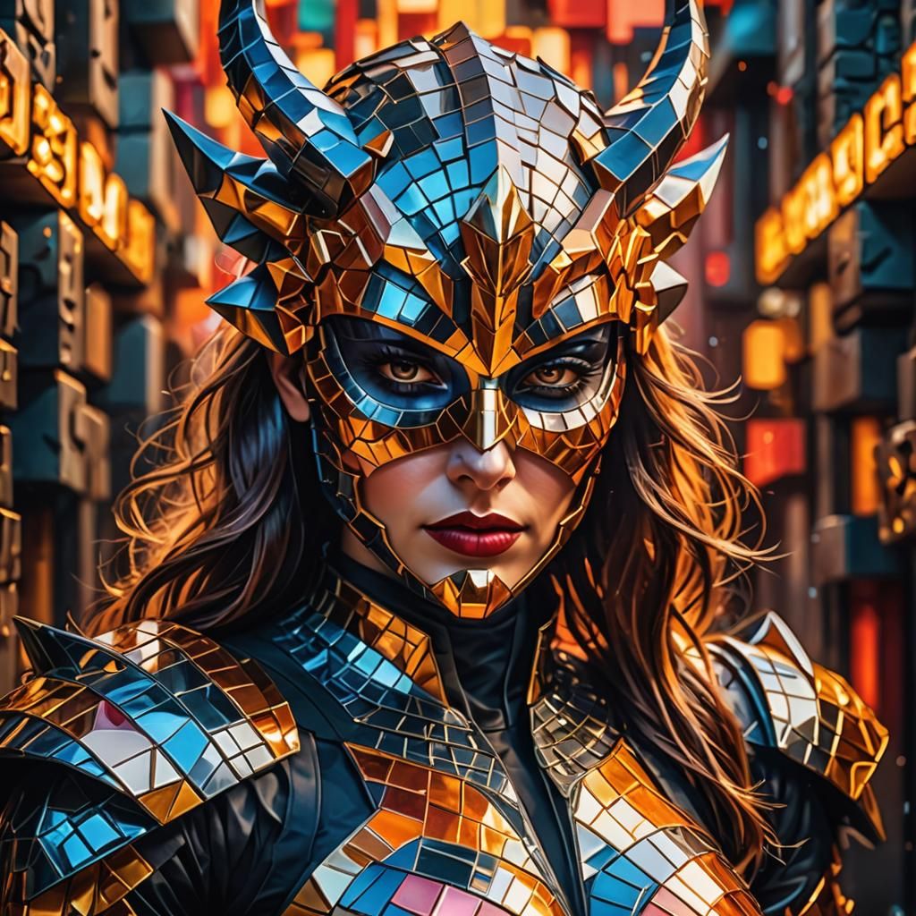 Cubist Woman Demon Knight in Mask
