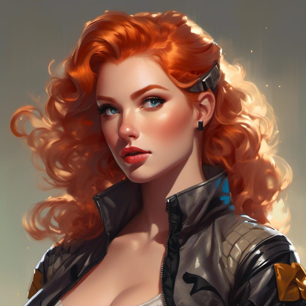Anime-Style Ginger Tomboy with Voluptuous Details