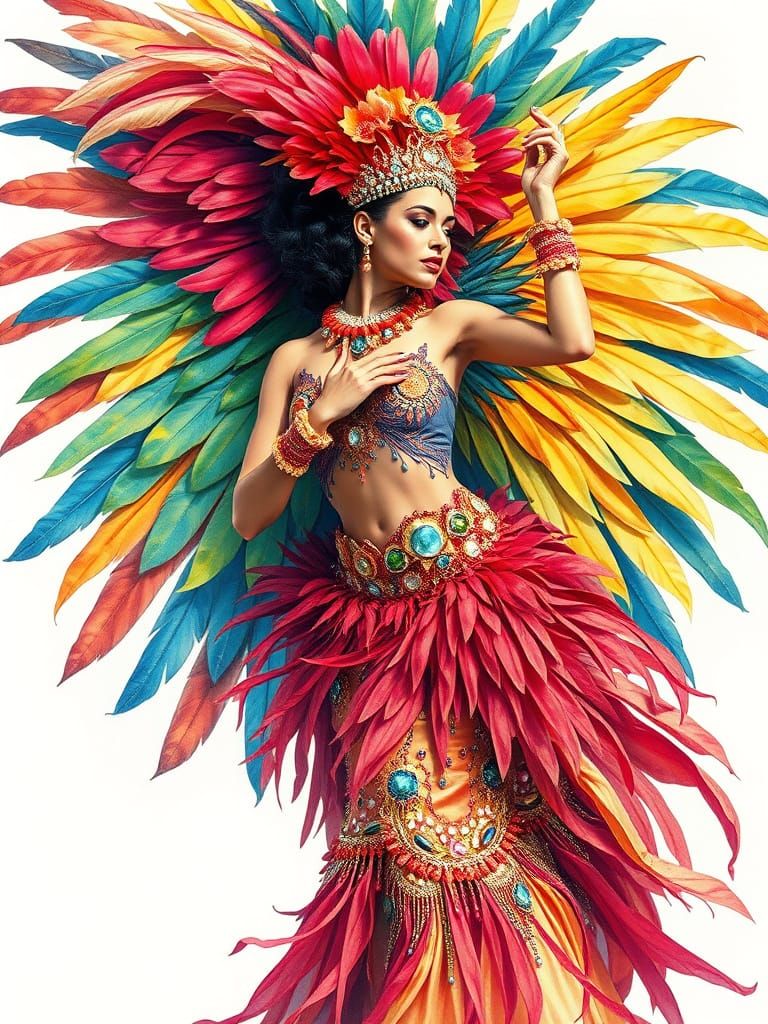 Samba Dancer in Vibrant Watercolor