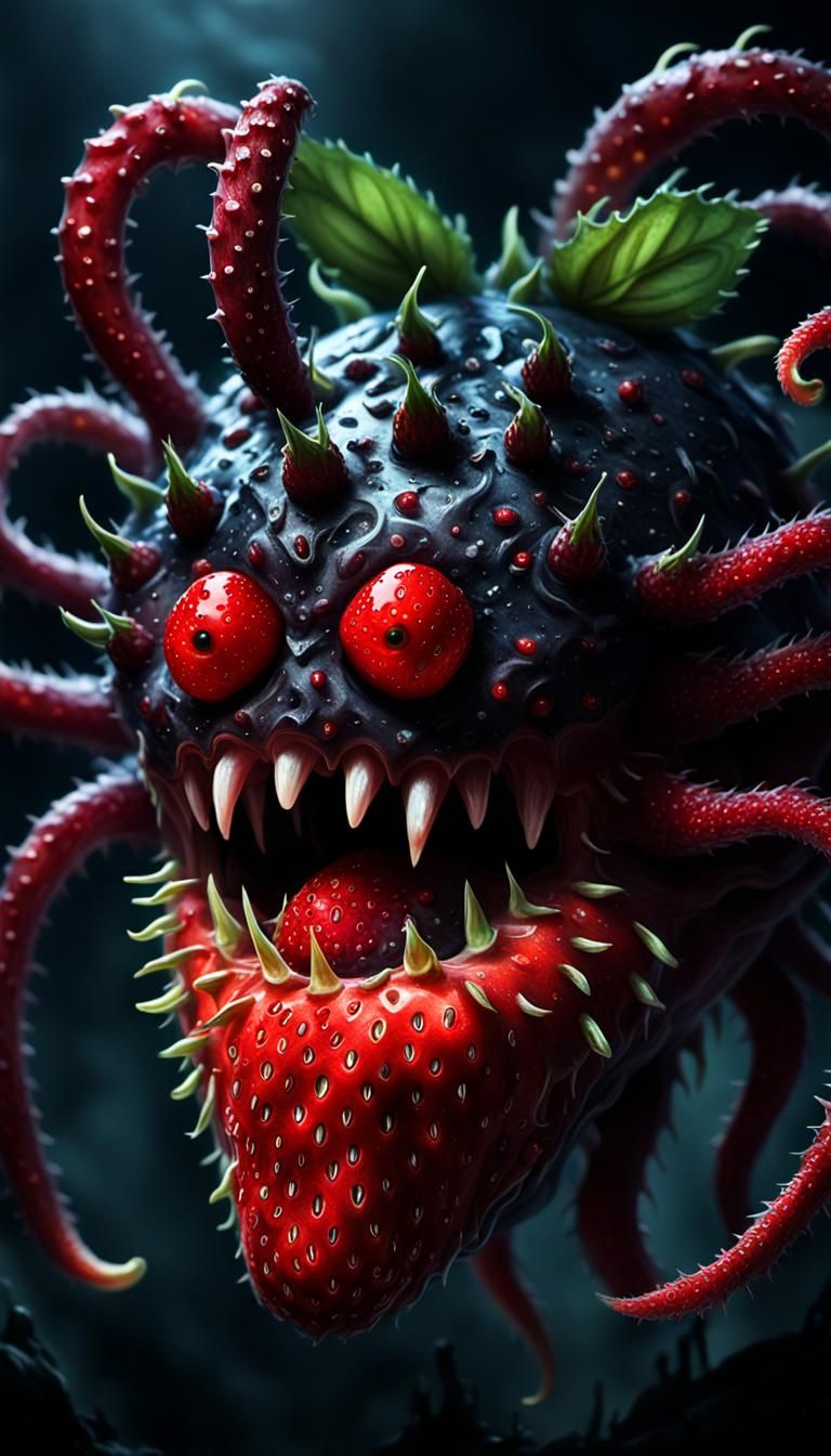 Mutated Strawberry Horror in Dark Fantasy Style