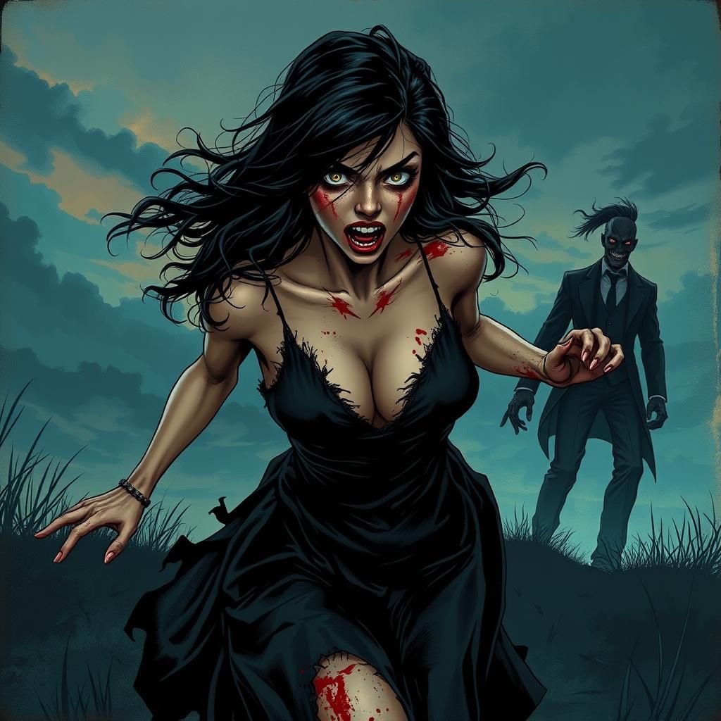 Ghostly Woman Running in Comic Book Style
