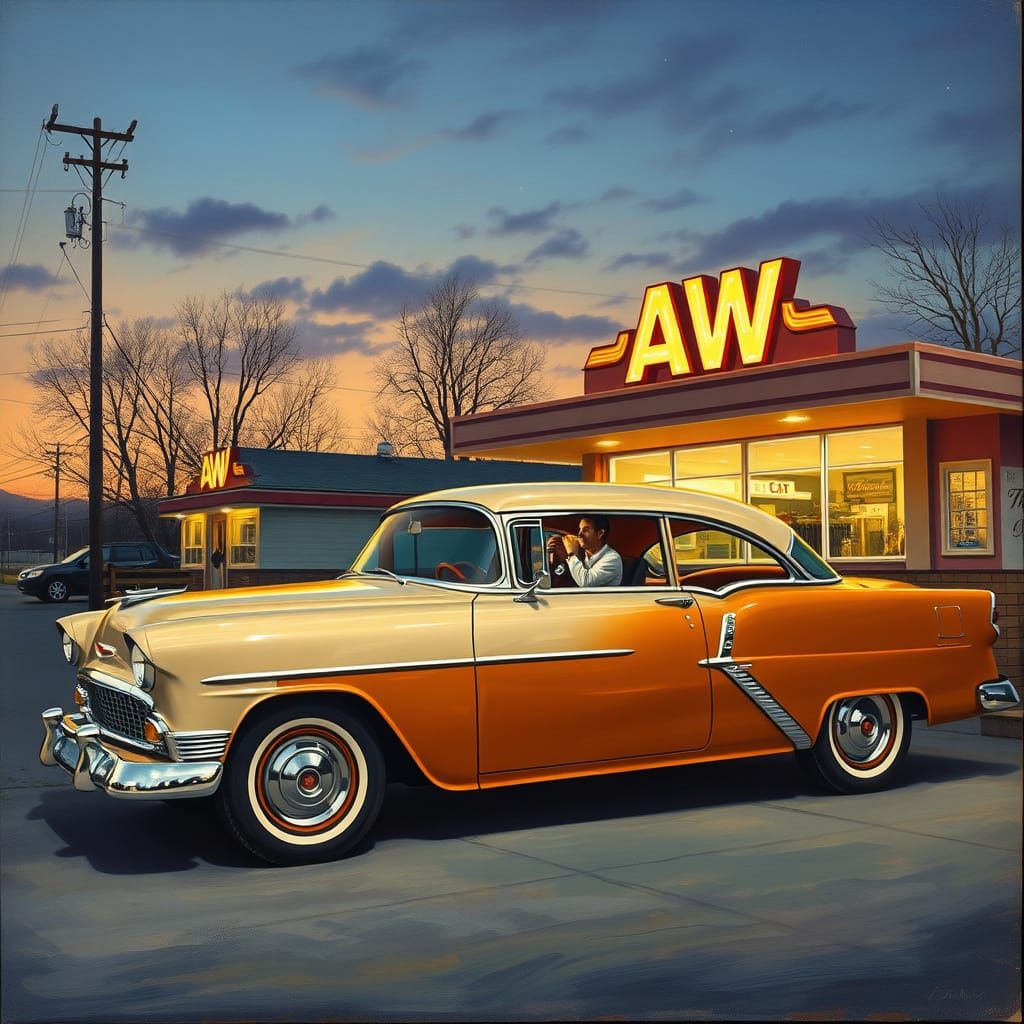 1954 Chevrolet at the Drive-In: Oil Painting