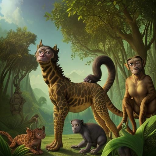 Surreal Hybrid Animals in Summer Landscape