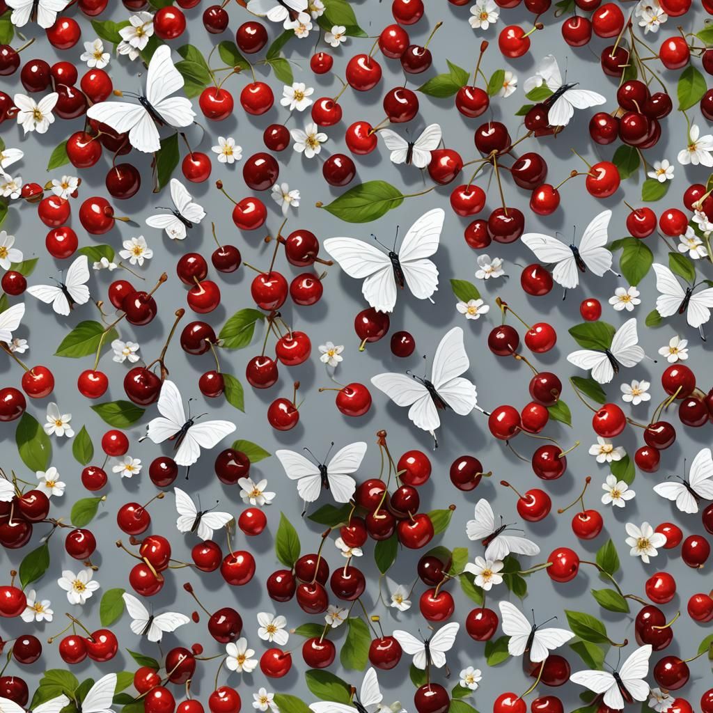 Aesthetic Cherry Image with White Butterflies in Anime Style