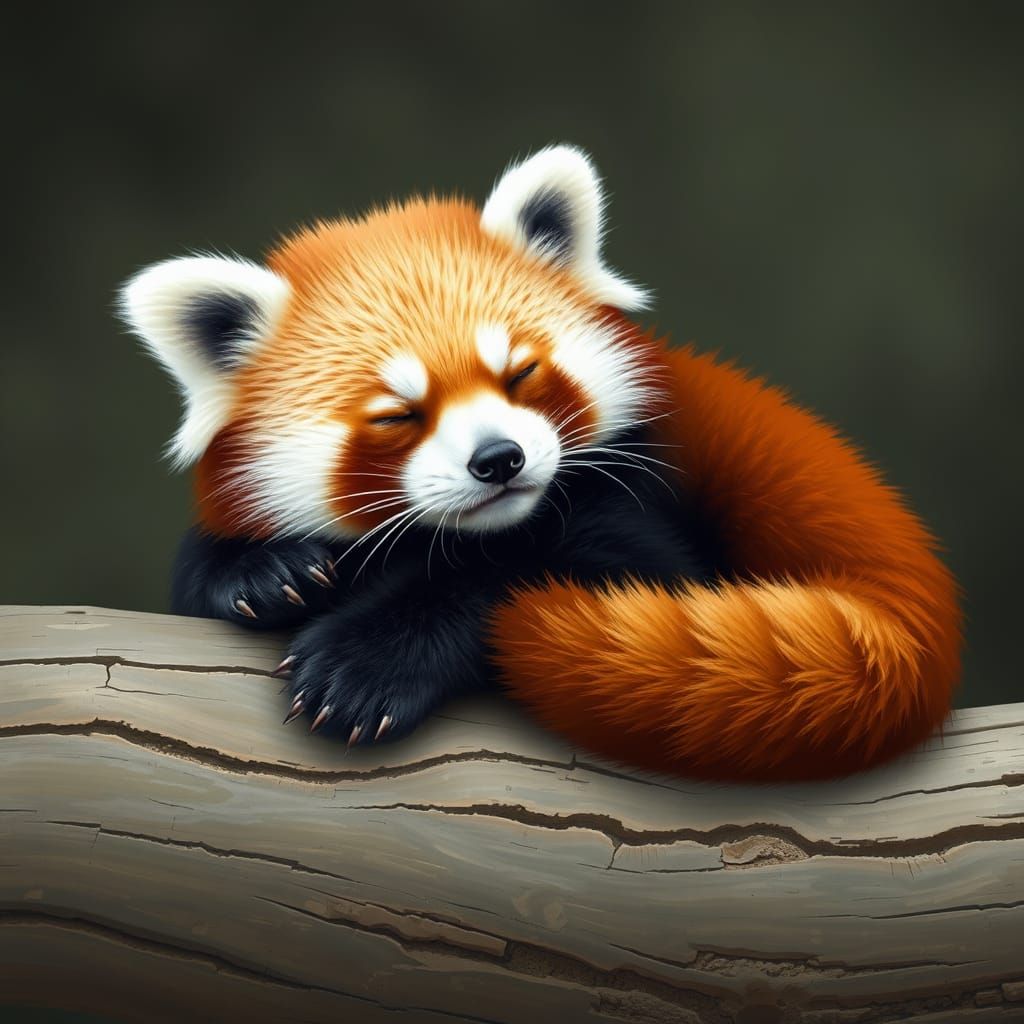 Cuddly Red Panda Asleep in a Cozy Ball