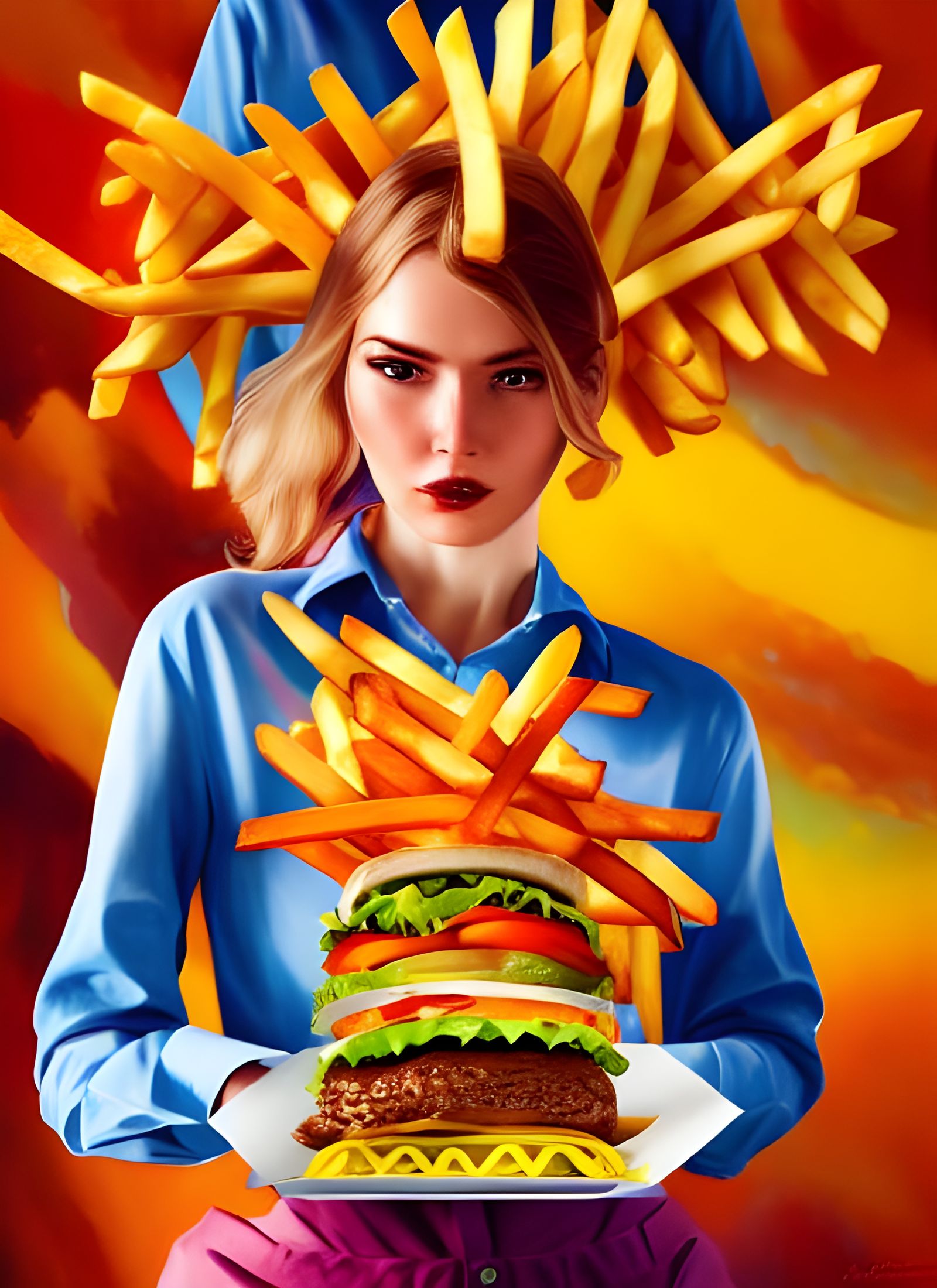 Hamburger and Fries Portrait in Detailed Matte Painting