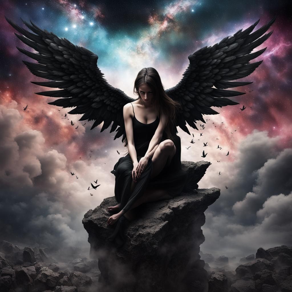 Winged Woman in Galaxy: Graffiti Art Style