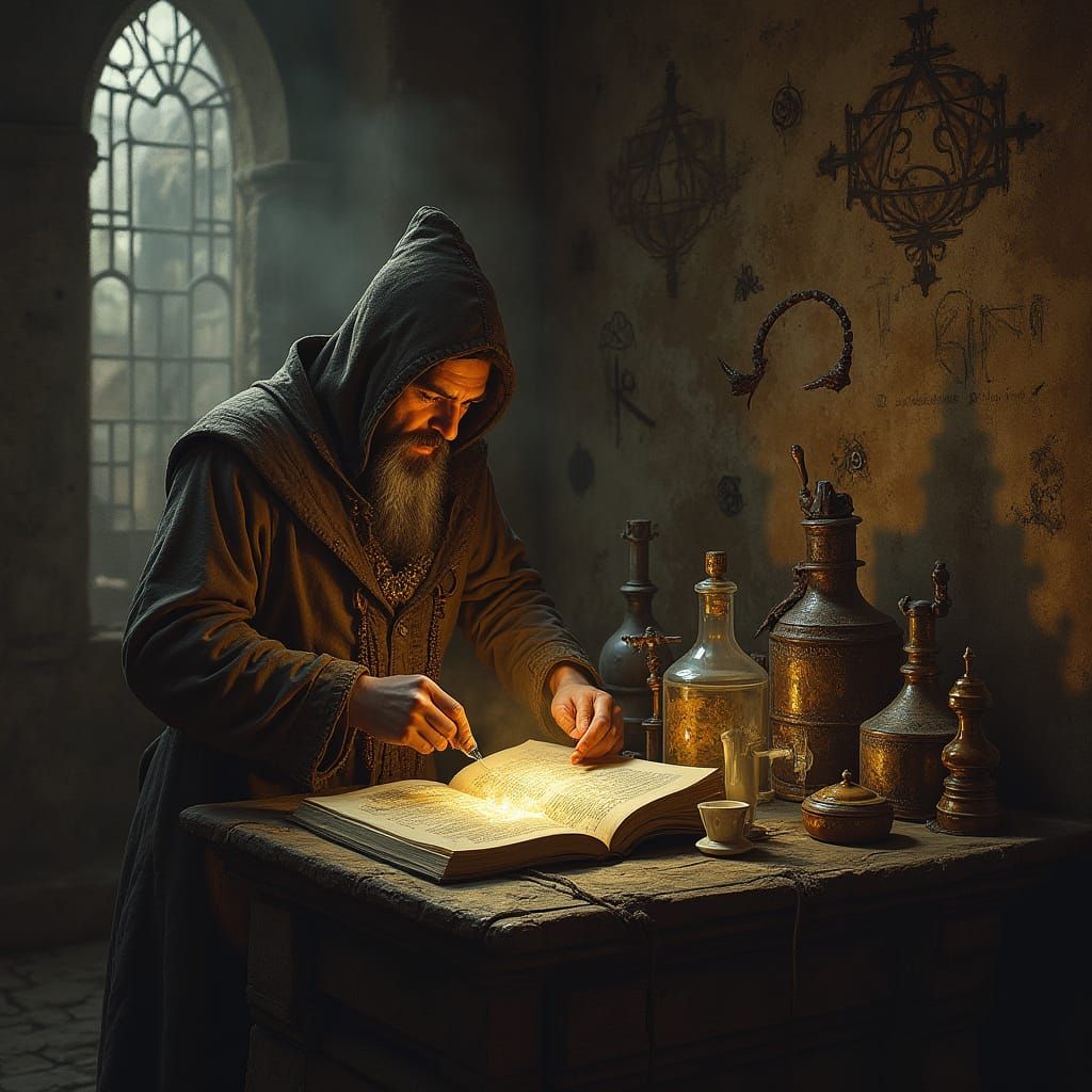 Eccentric Alchemist in Mysterious Laboratory Setting