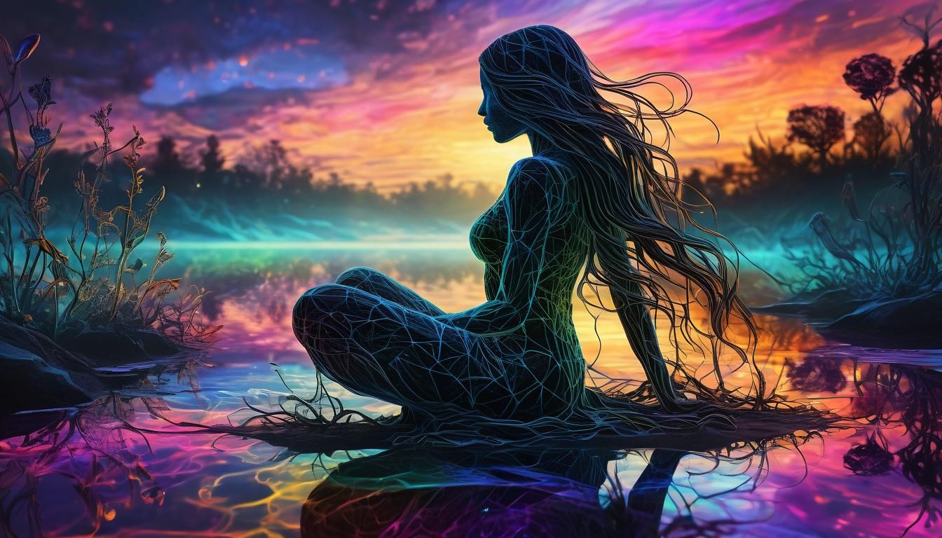 Dreamlike Woman with Plant in Surreal Digital Art