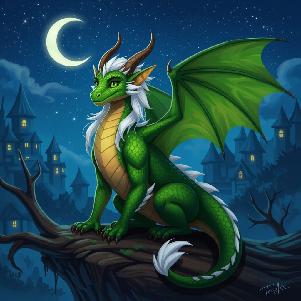 Dragon Elf Night Fantasy Illustration
