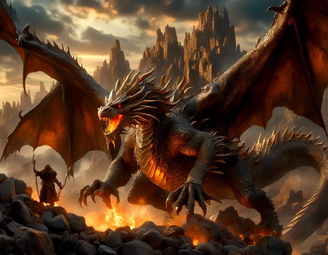 Dragon Mage with Crystal Staff in Dark Fantasy Art