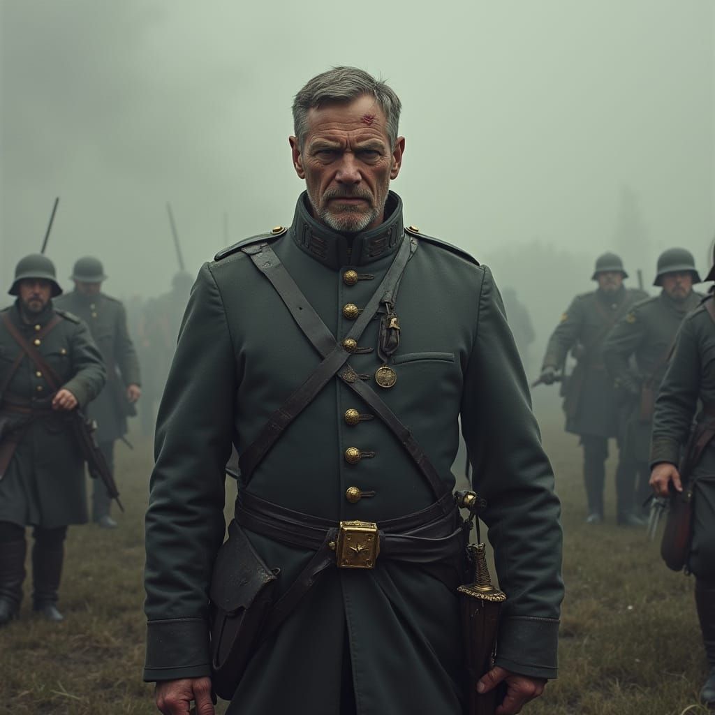 Napoleonic Officer on Misty Battlefield: Cinematic Art