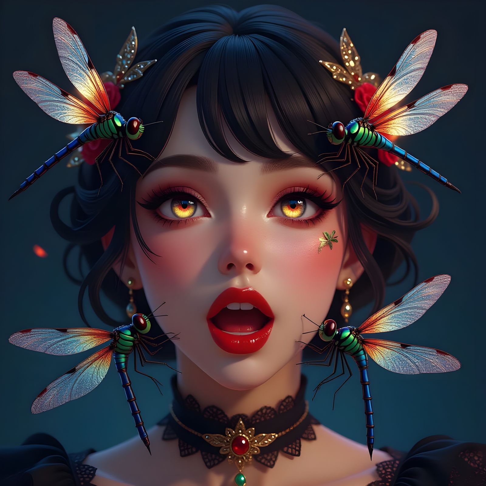 Ethereal Dragonflies Emerge from Woman's Lips