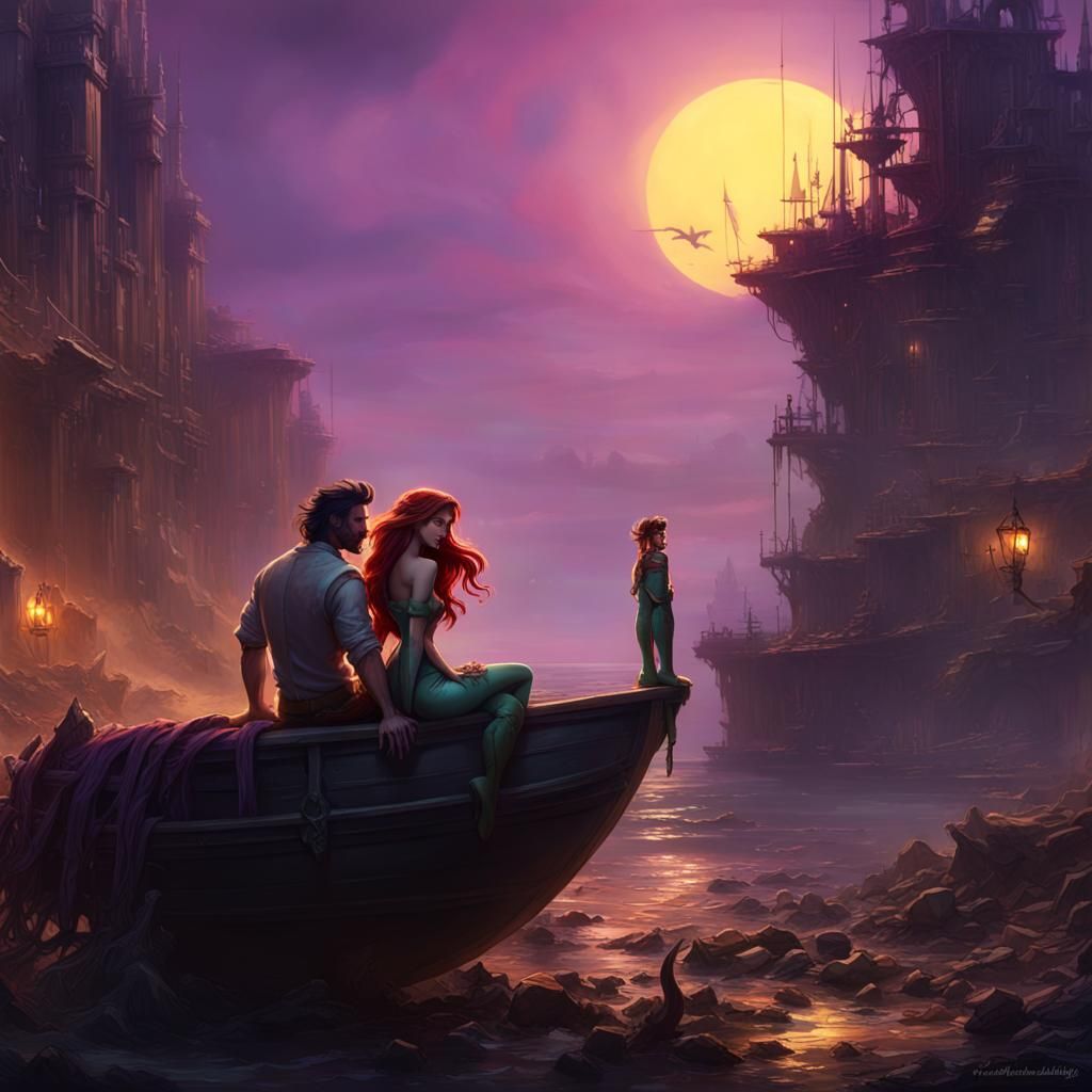 Post-Apocalyptic Ariel and Eric: Dark Fantasy Masterpiece
