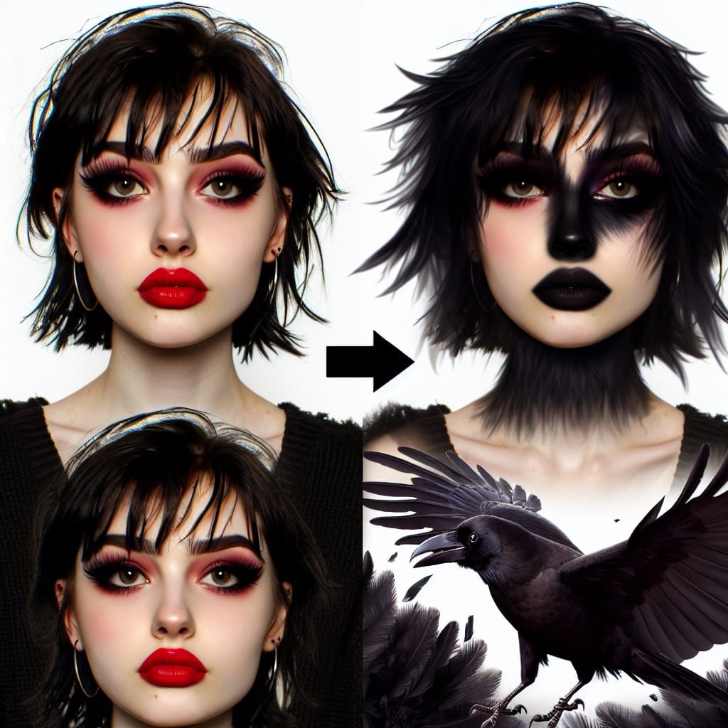 Goth Girl Transformation: Woman Merges with Crow