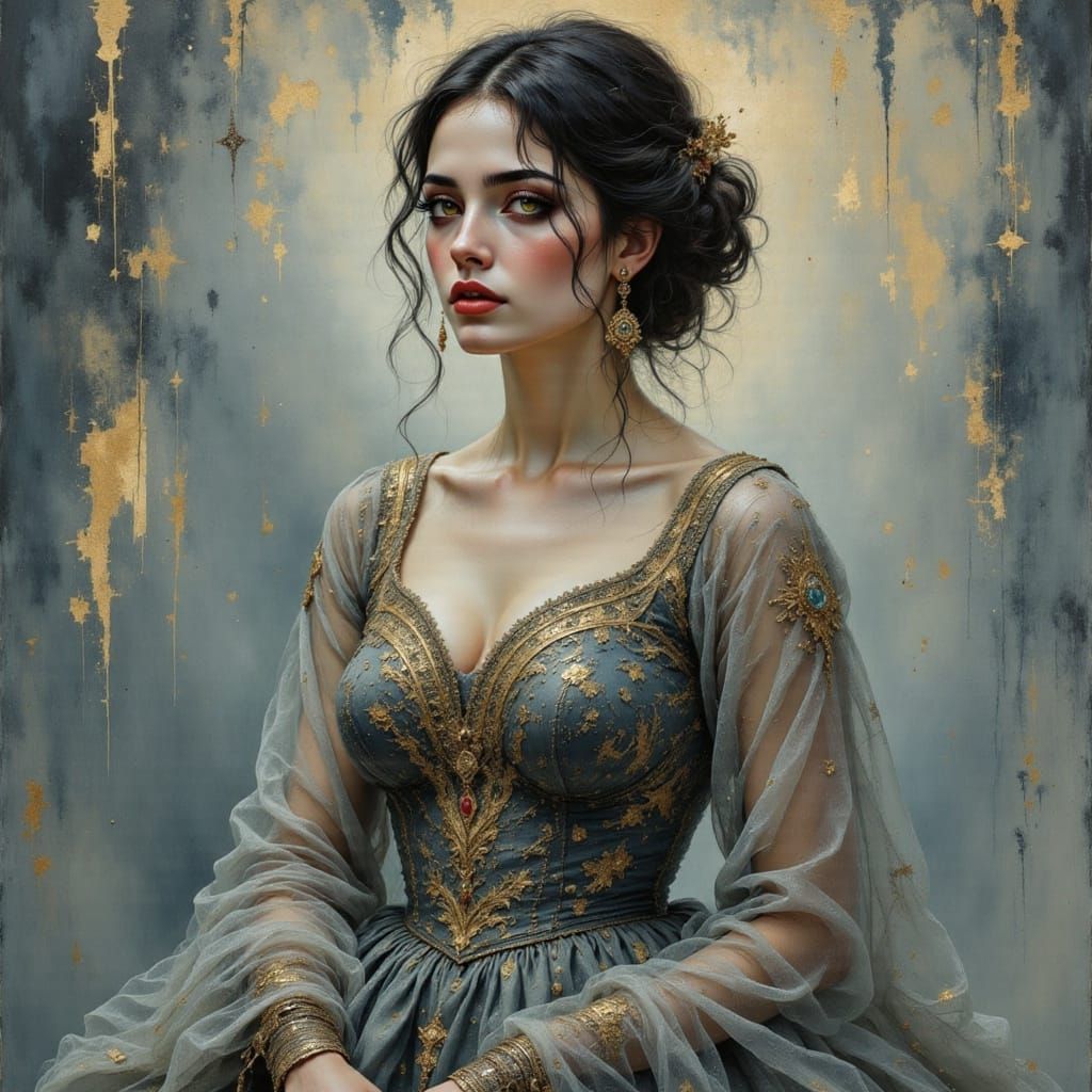 Woman in Ancient Dress with Gold Detailing