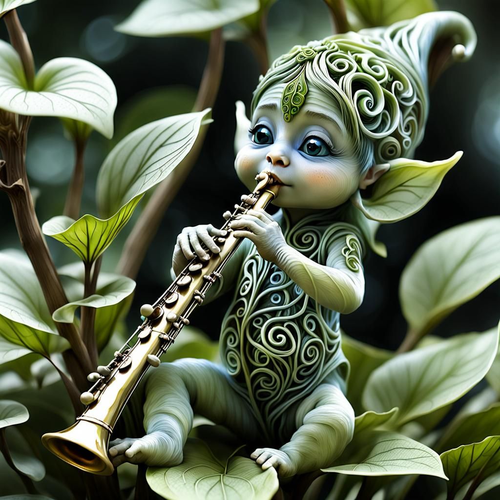 Musical Elf Baby with Swirling Notes
