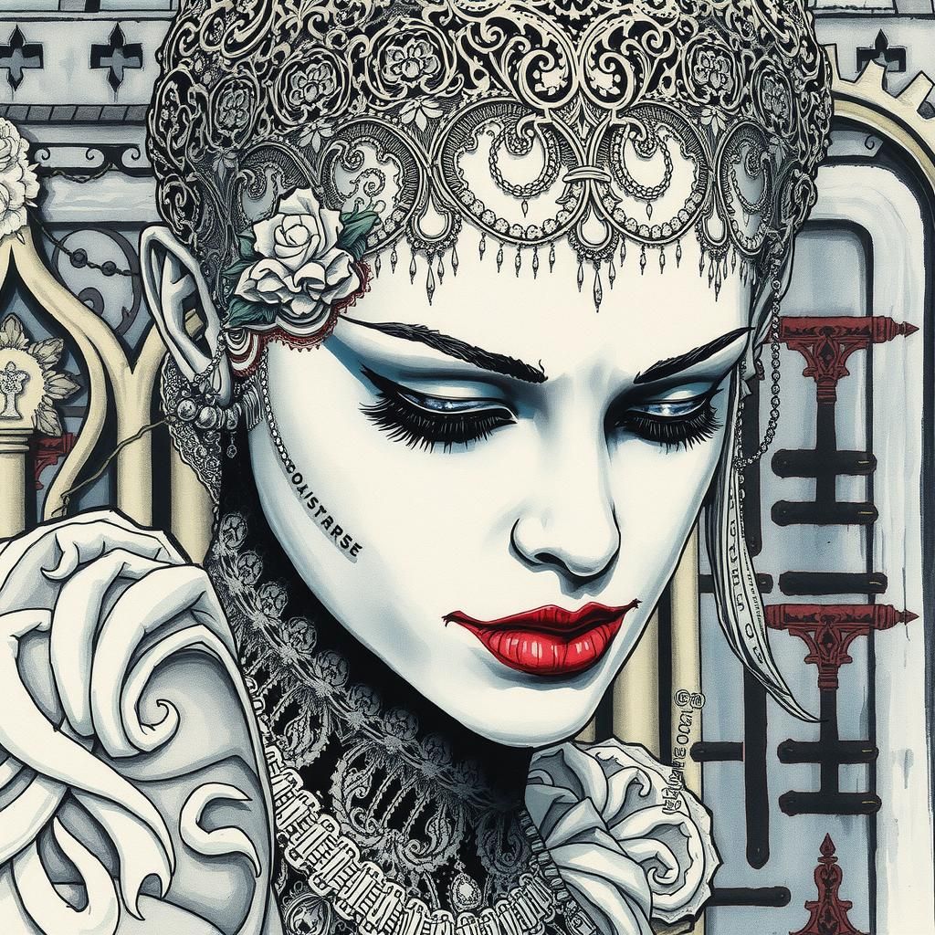 Biopunk Bridesmaid in Watercolor Ink Style