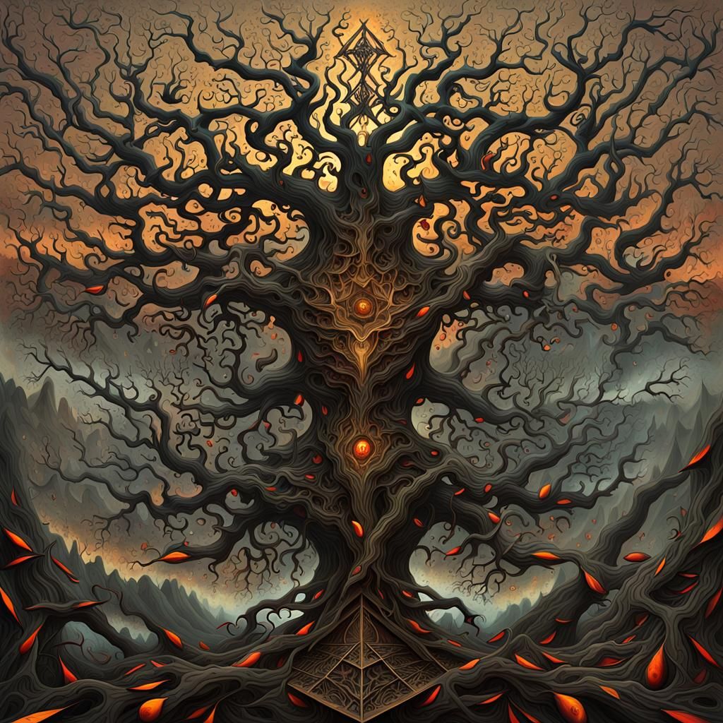 Surreal Fractal Peach Tree Painting
