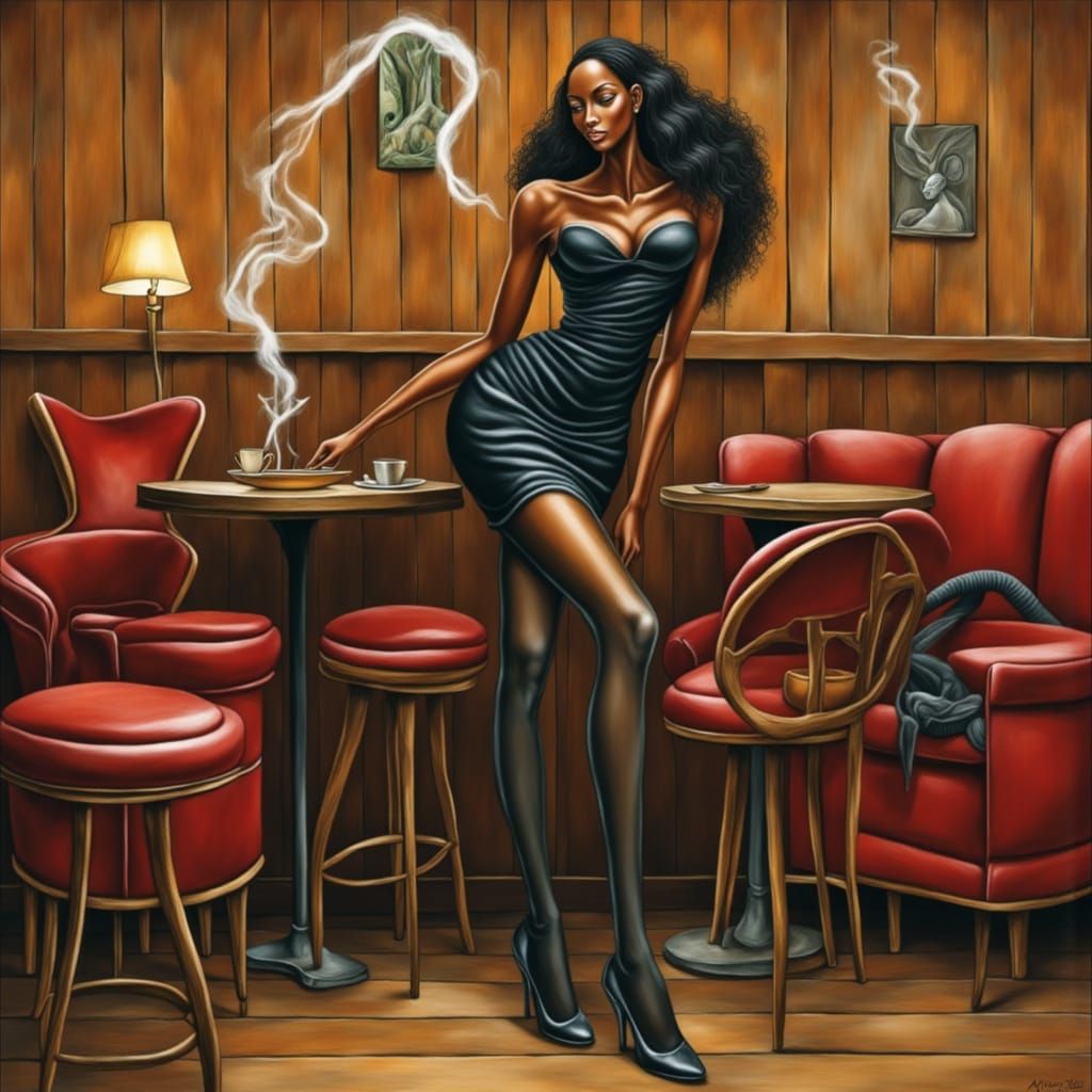 Abstract Brutalist Painting of a Stylish Black Woman