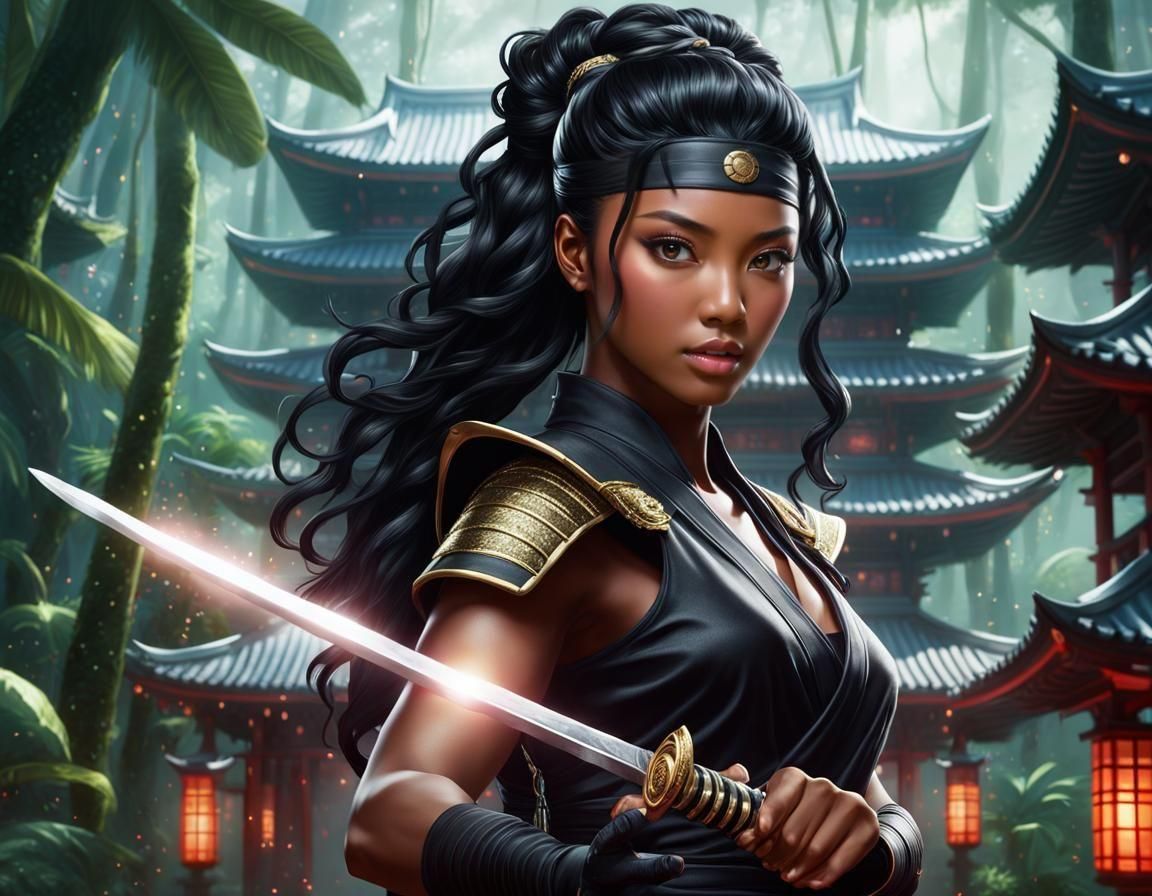 African Ninja Princess in Rainforest Temple