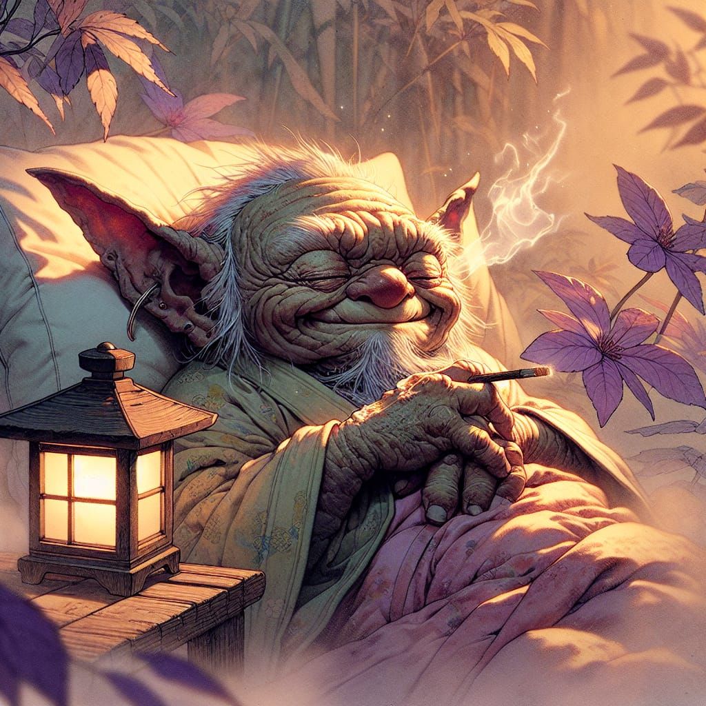 Ancient Japanese Gremlin in Serene Slumber