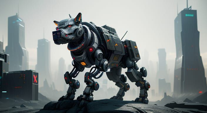 Robot Dog in Futuristic City Concept Art