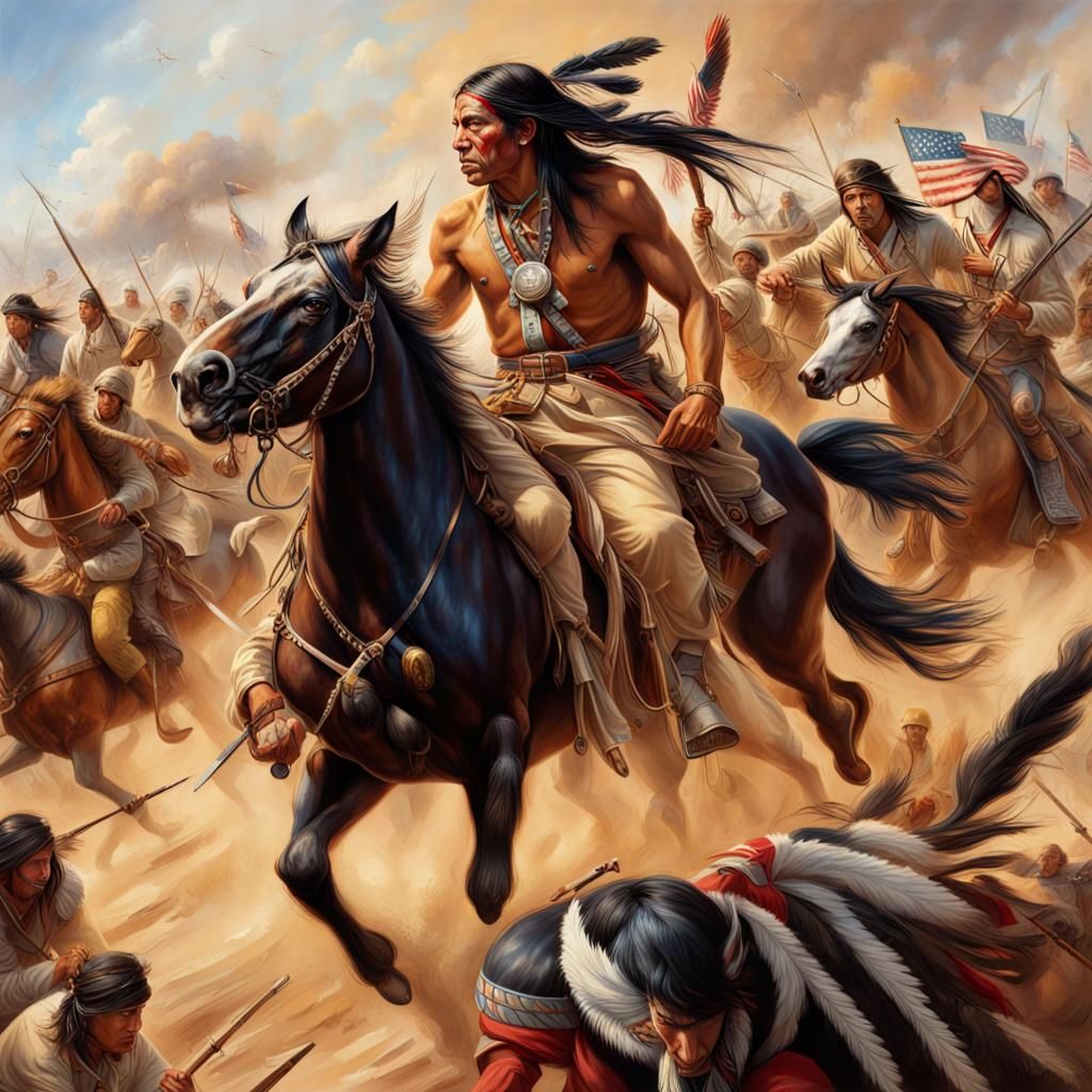 Native Americans Clash with US Calvary: Hyperrealistic Art