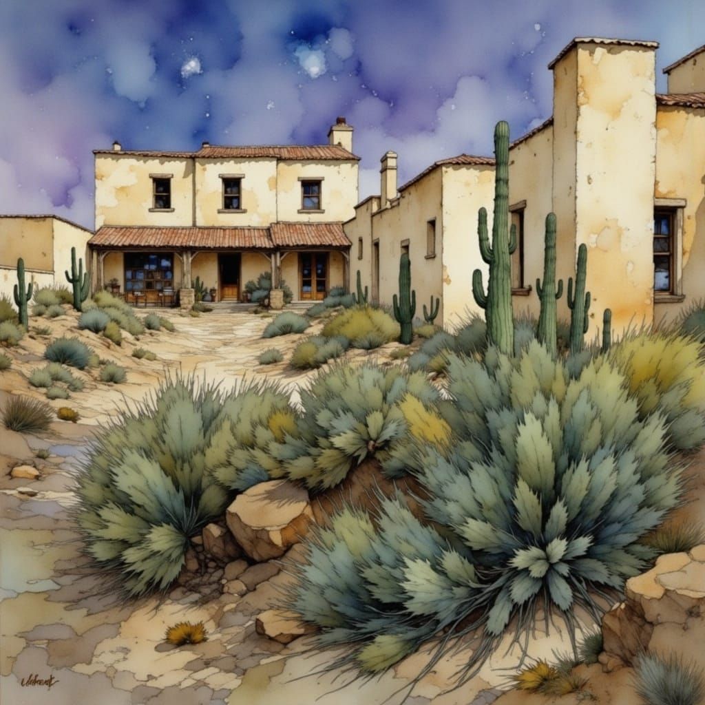 Wild West Town in Watercolor Comic Book Art