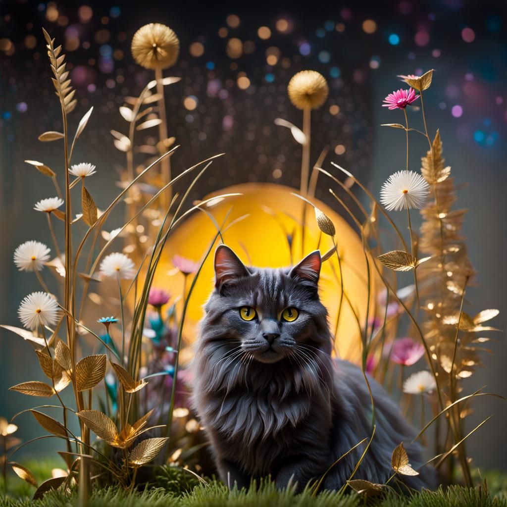 Colorful Metal Cat Diorama in Professional Photo