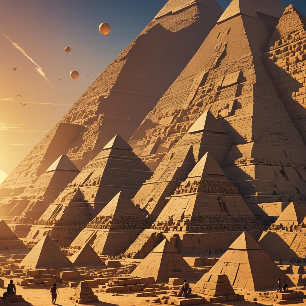 Anunnaki Constructing Egyptian Pyramids: Stylized Digital Ar...