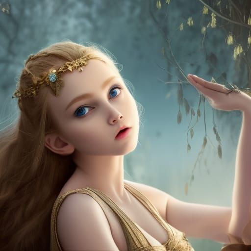 Golden-Haired Goddess in a Digital Matte Painting