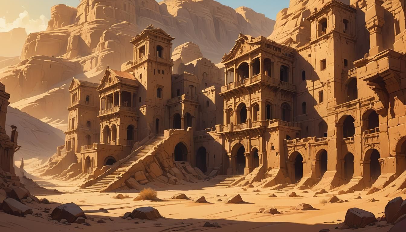 Desert City Concept Art in Frazetta Style