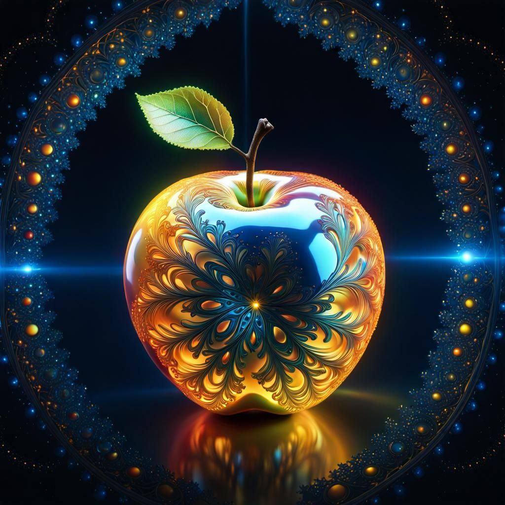 Celestial Apple Fractal: A Hyperrealistic Concept Art